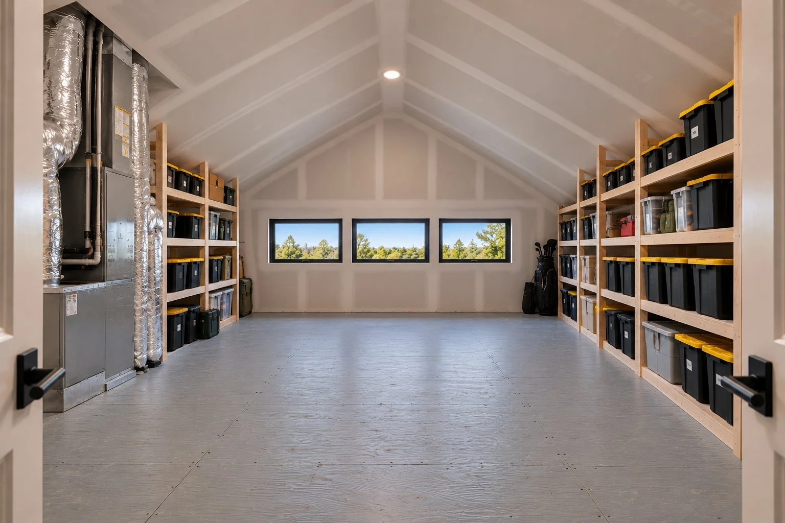 Architectural rendering of Garage and storage shelving proposed for 13824 Braemar Dr in Dallas, Texas.