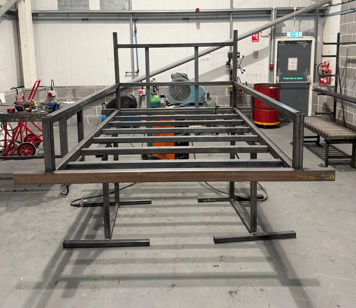 A steel trailer mid fabrication at the premises of Wells Engineering