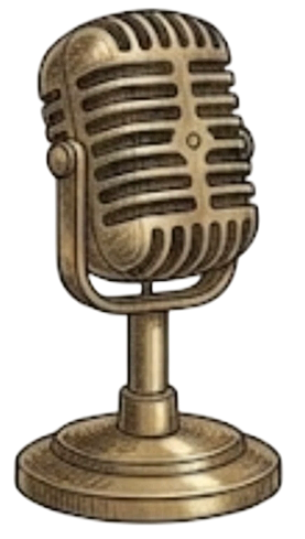 An old-fashioned, vintage beige microphone with a round base and grille design.