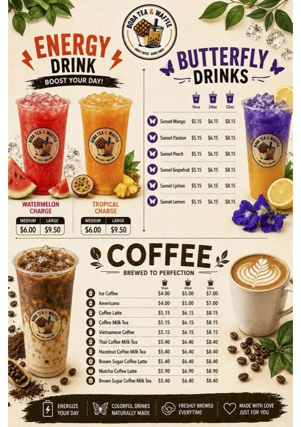 Boba Tea &amp; Waffle Butterfly Drinks