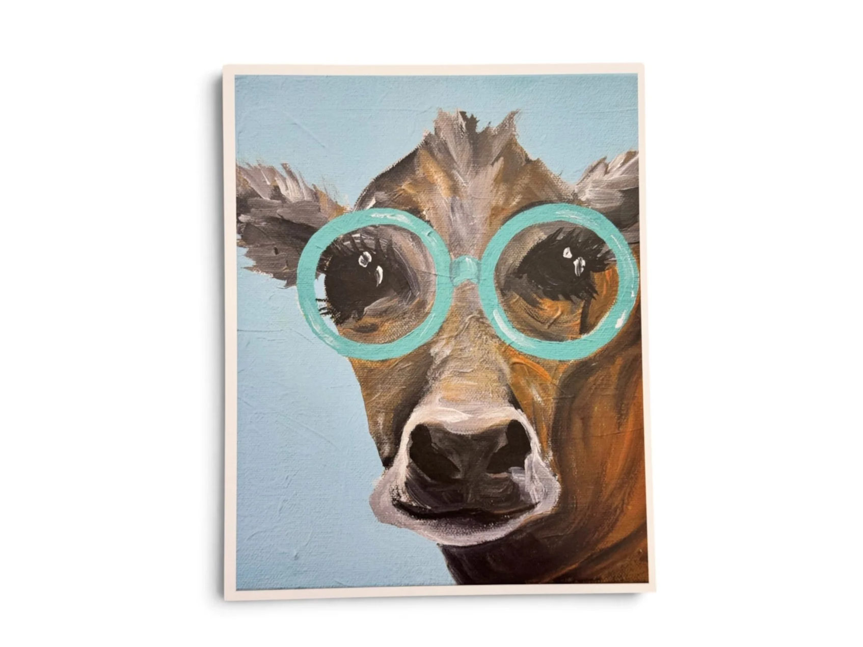 Cow with glasses  on blue Print