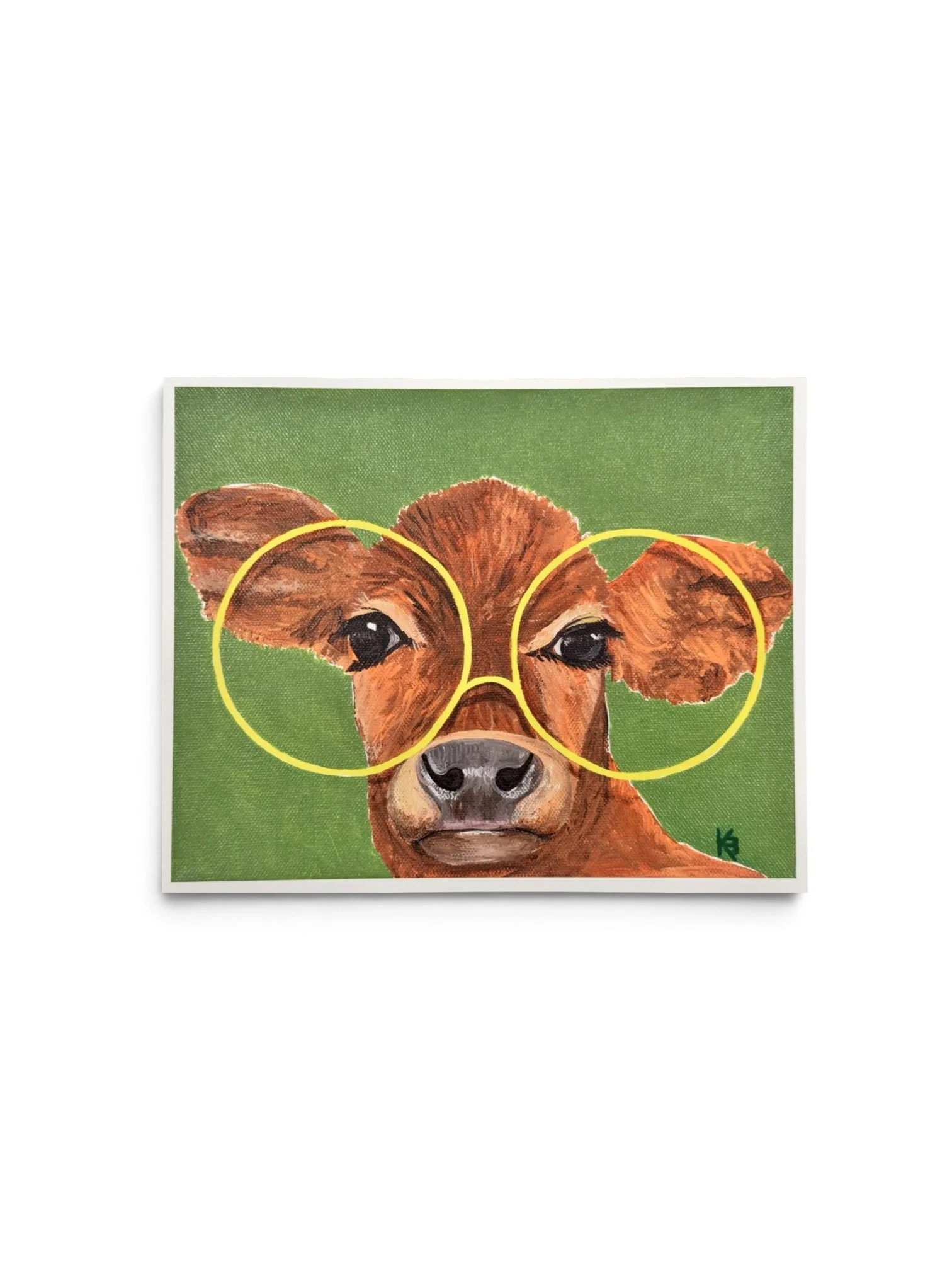 Cow in glasses on green Print