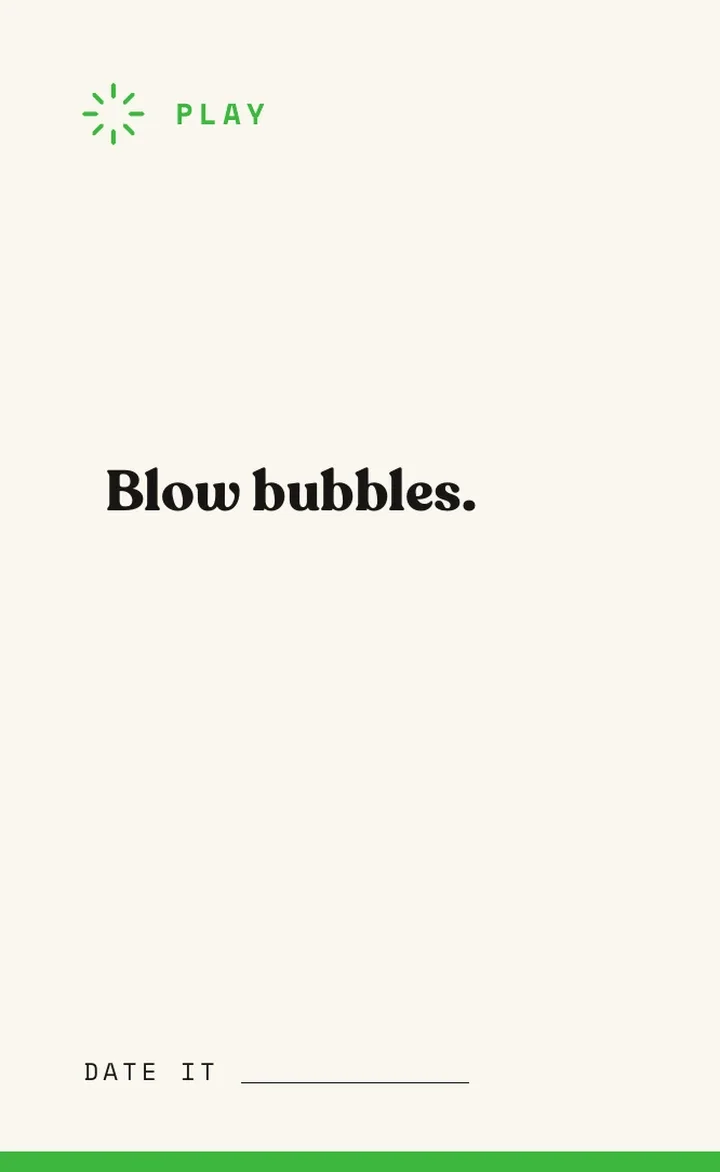 Blow bubbles prompt card