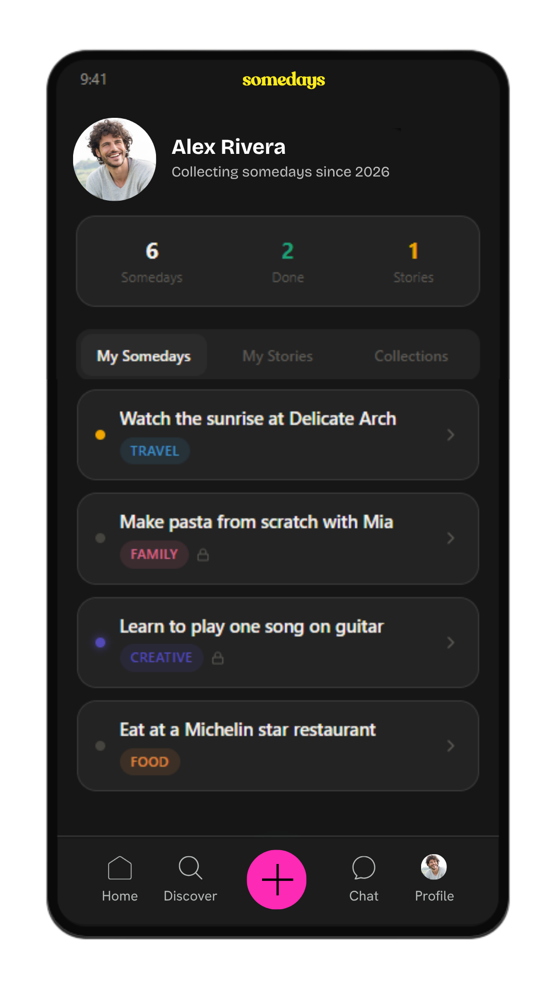 App screen of My Somedays from a user