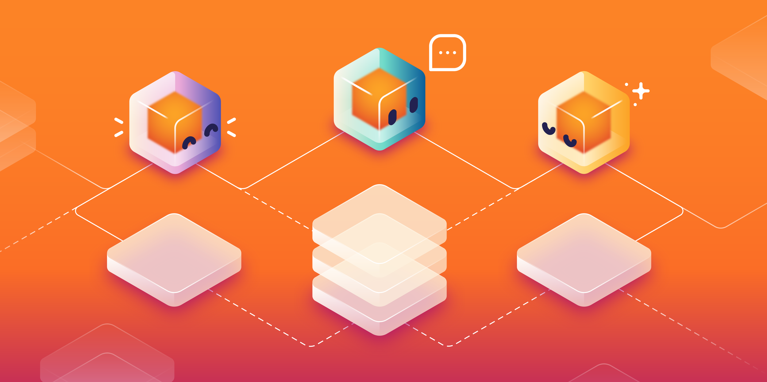 Colourful geometric GitLab Duo AI agent characters displayed in a container-based illustration system, exploring different colours, shapes and visual styles.