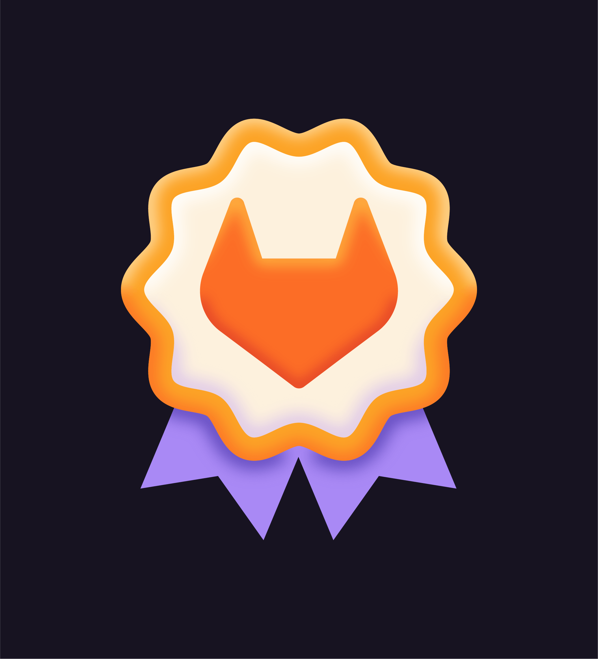 Illustrated GitLab tanuki logo presented as a glowing award badge.