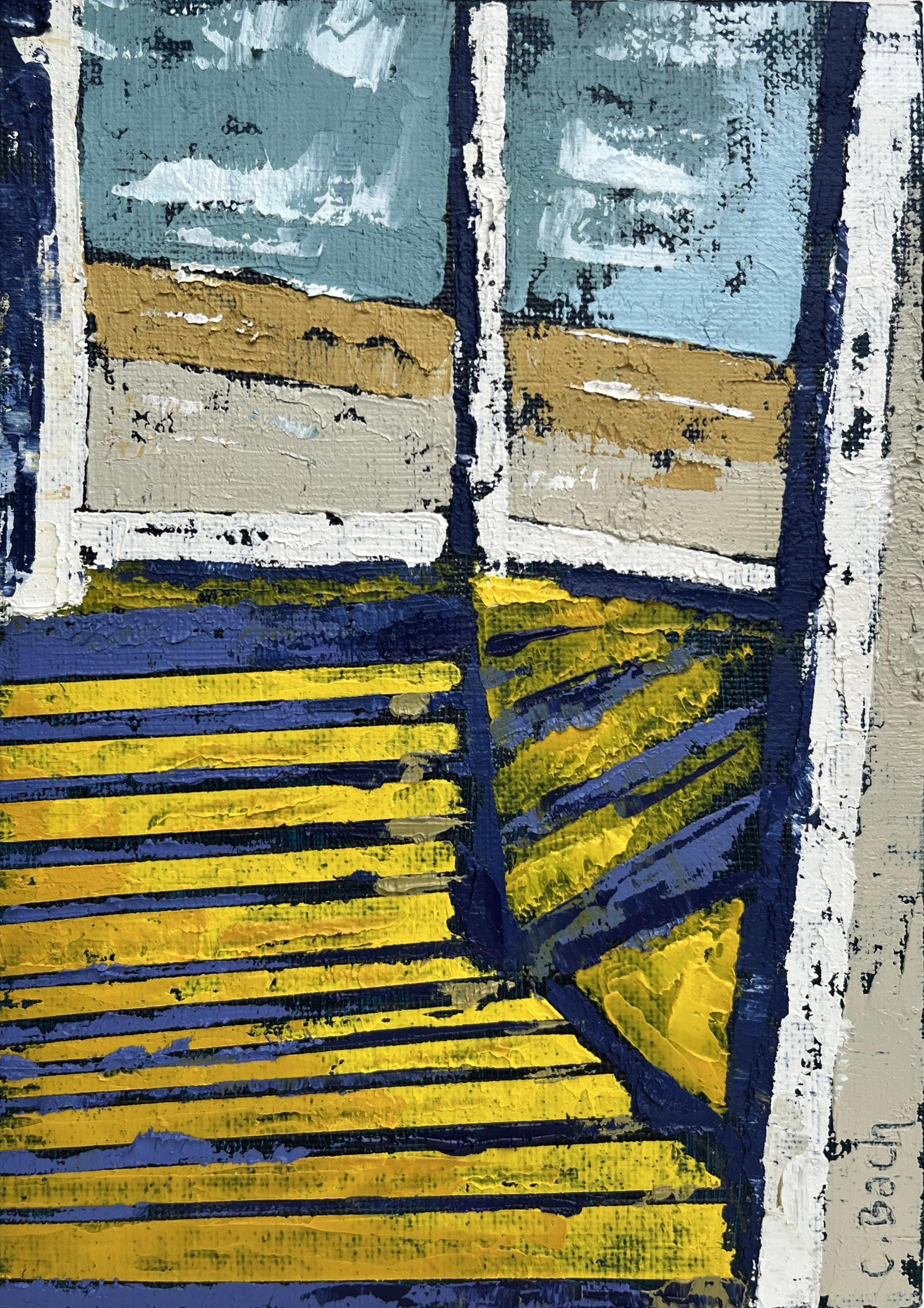 Southsea Banc sur la Promenade - Oil on Canvas Board- 17.8x12.7cm