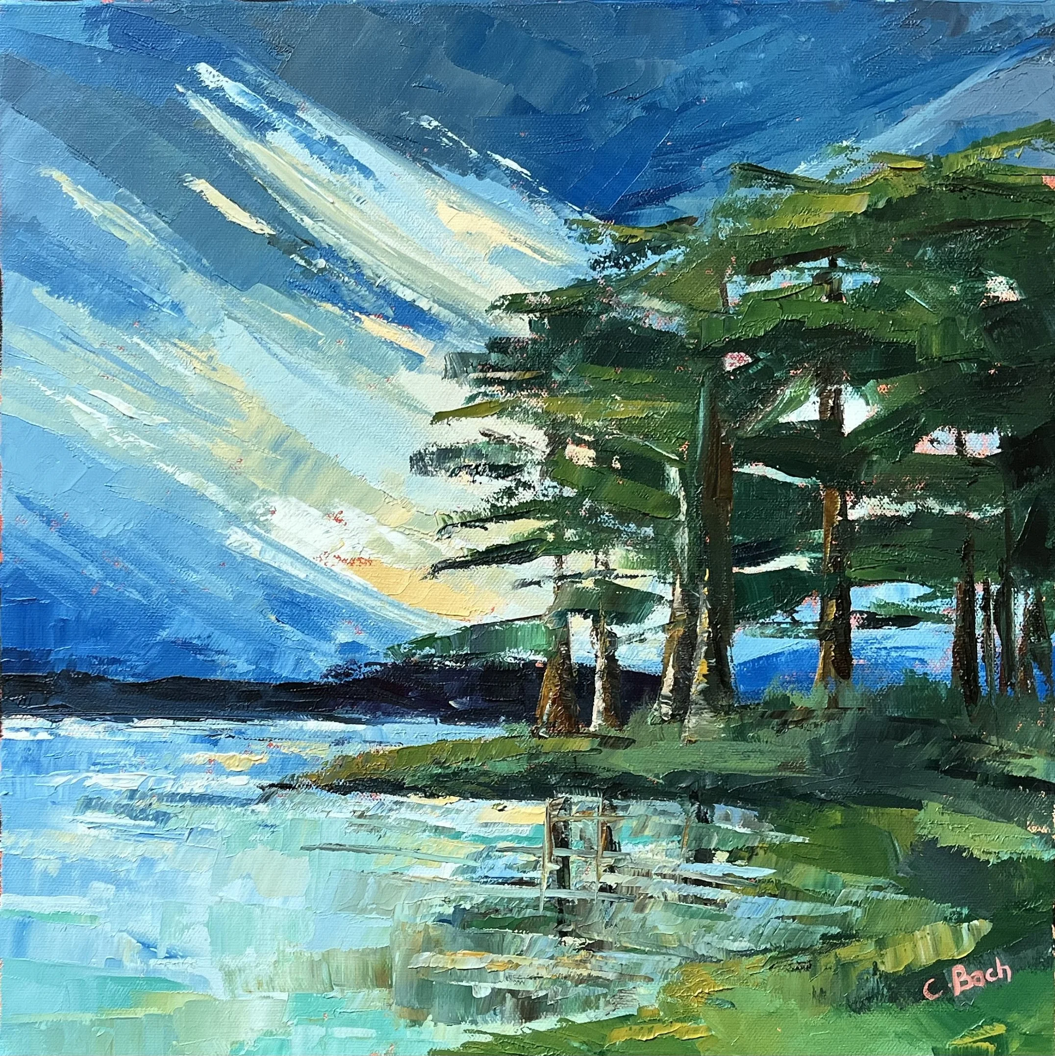 Arbres au bord du Golfe - Oil on Canvas - 40x40cm