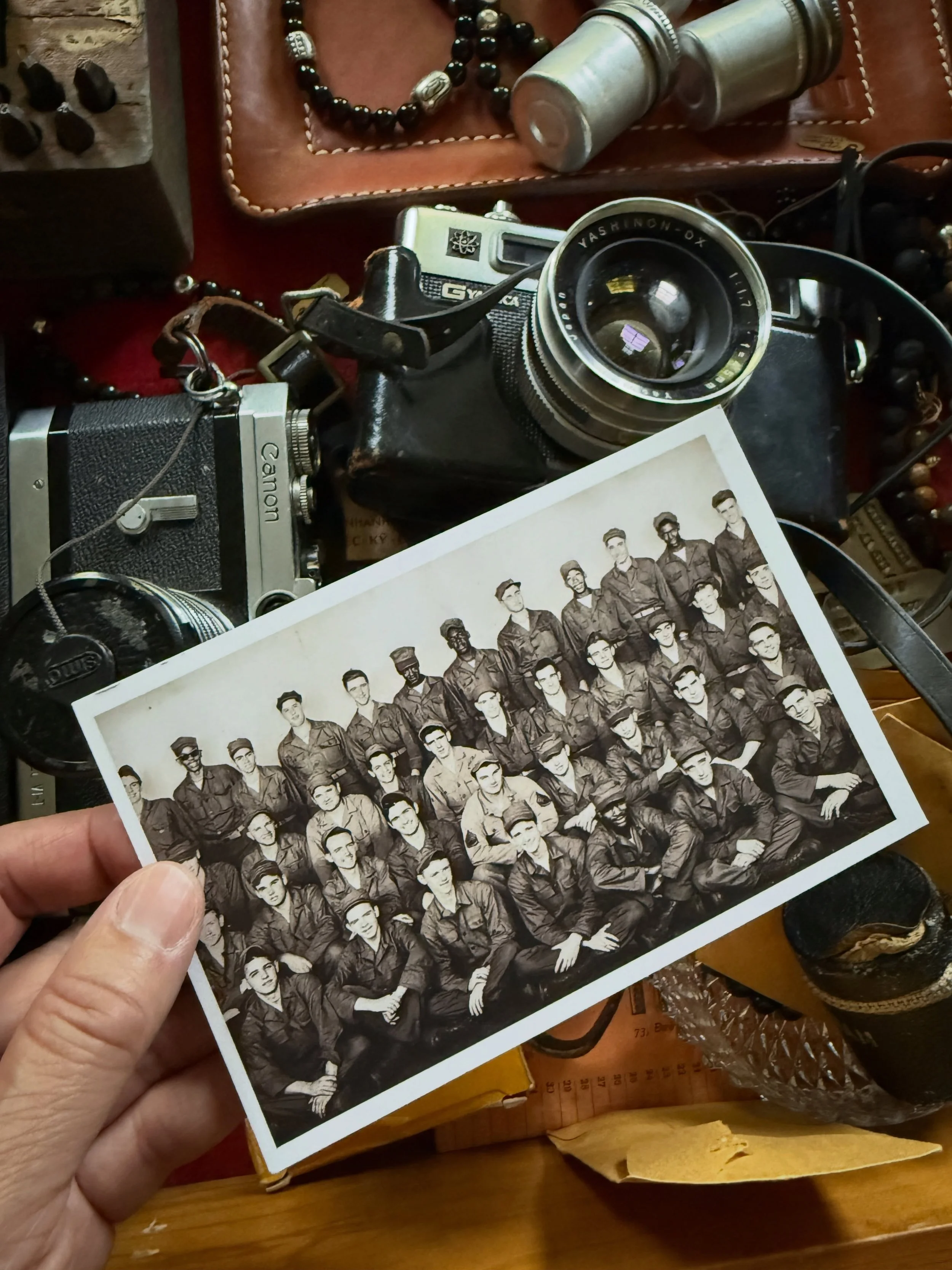 RECEPTION STATION &mdash; FORT DIX, NEW JERSEY, 1954.

A military intake portrait showing Company B at Fort Dix during reception processing in August of 1954 &mdash; newly enlisted soldiers photographed before their assignment and deployment.

This i