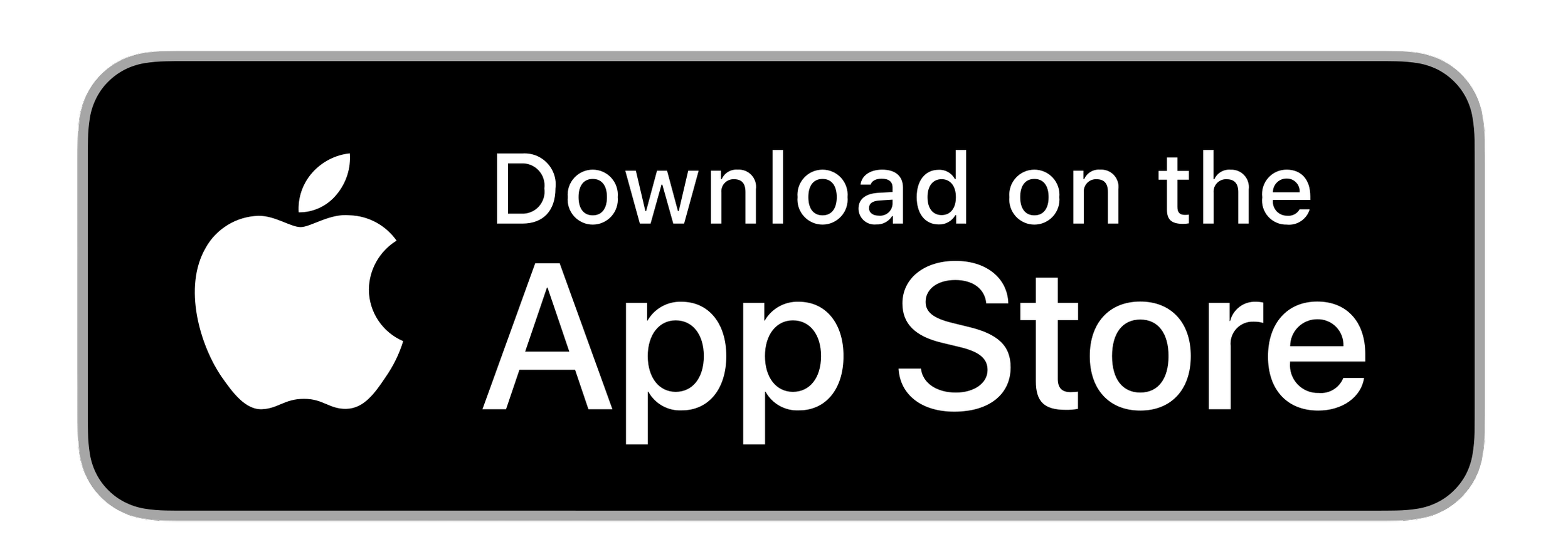 Black and white download badge for the Apple App Store with text and Apple logo.