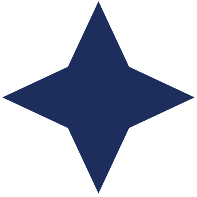 A dark blue, five-pointed star logo with a slight 3D effect.