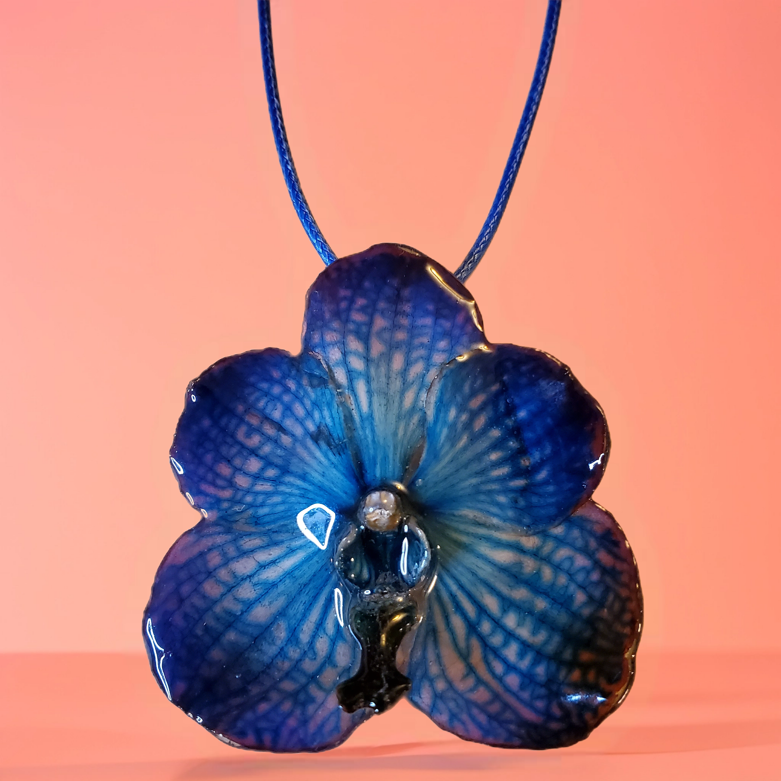 Real Dendrobium Orchid Necklace-Purple and teal (Copy)
