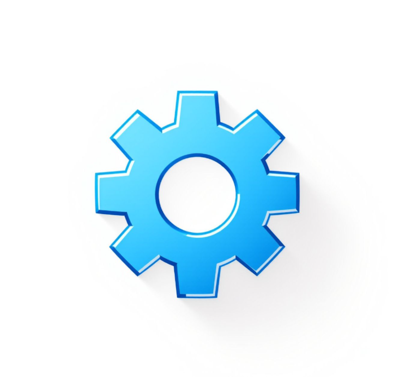 Blue gear icon on a white background.