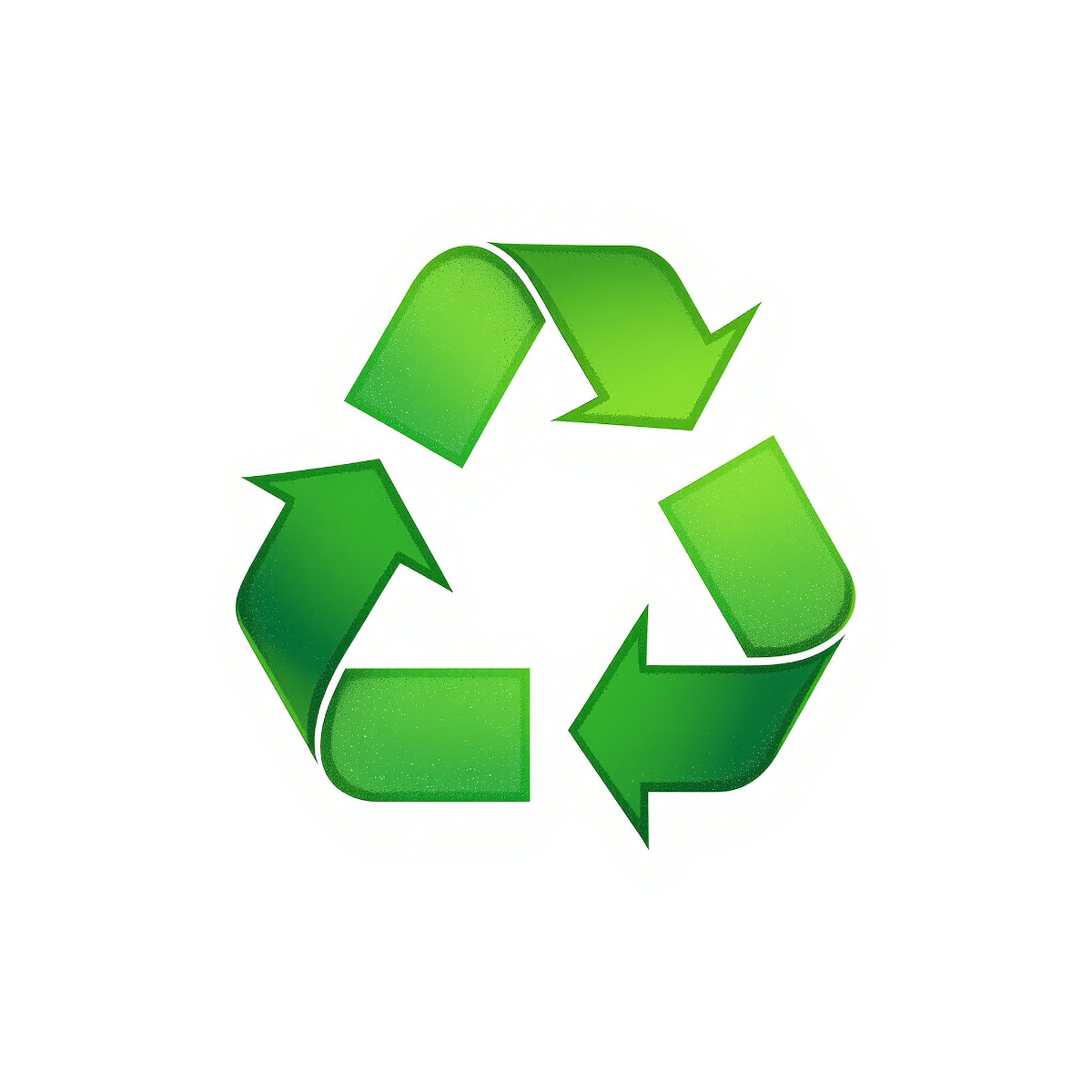 Green recycling symbol with three arrows forming a triangle.