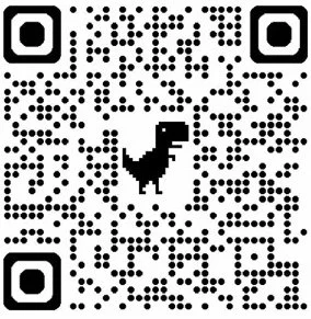 QR code with a dark silhouette of a dinosaur in the center