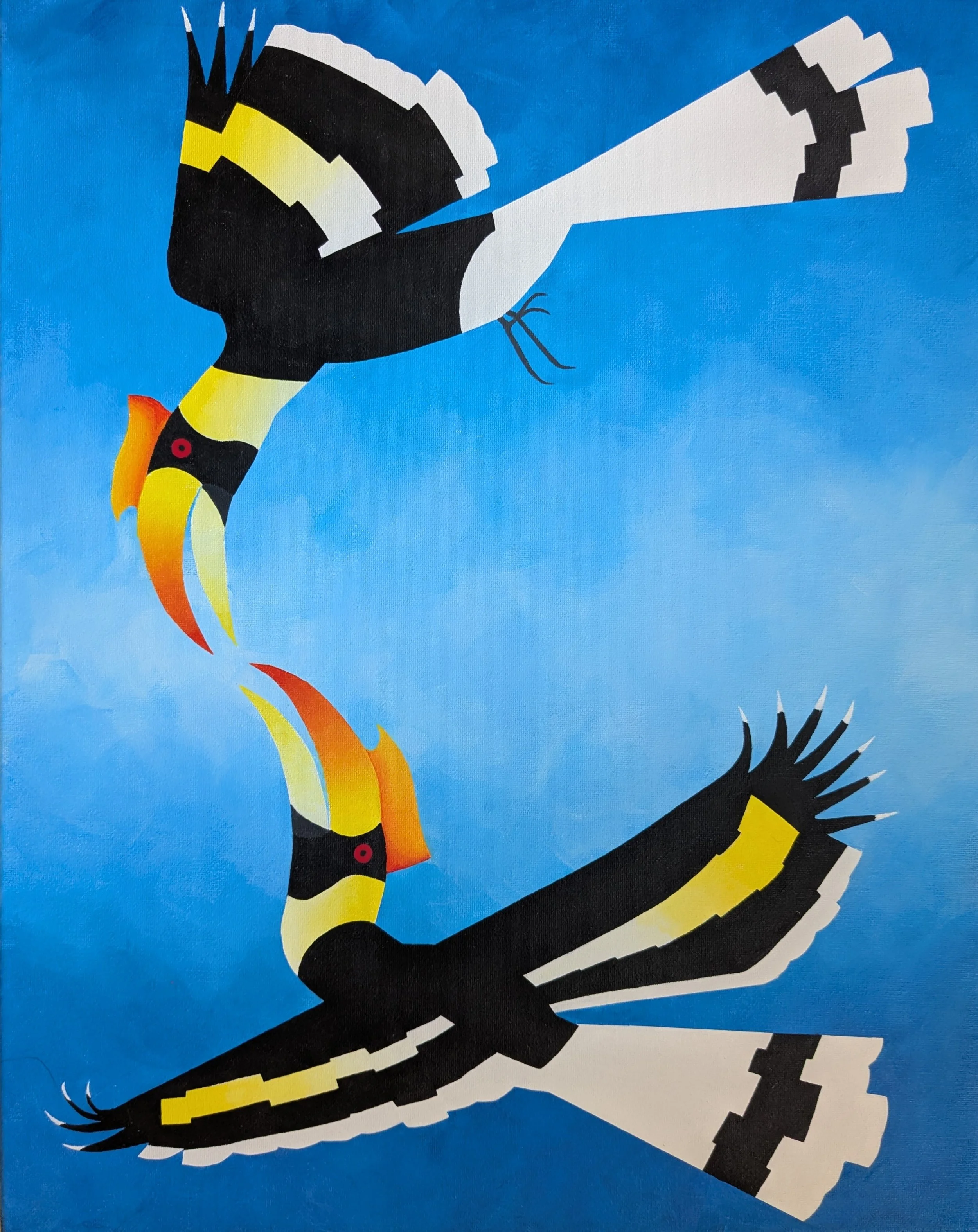 Feuding Hornbills 
Acrylic on Canvas
16x20