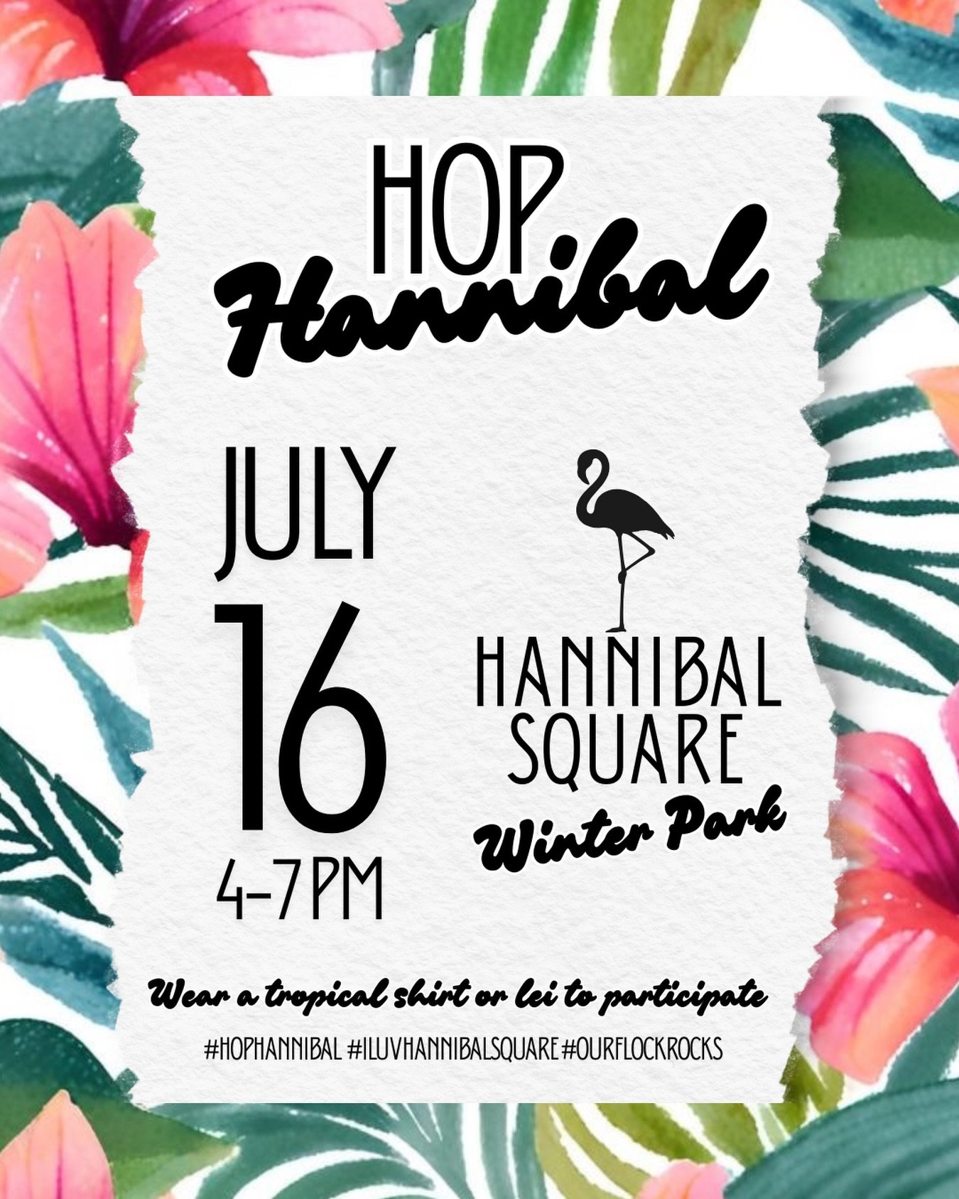A little local flavor. A little tropical flair. A lot of good company 🌴🤩🦩

Join us Thursday, July 16 from 4&ndash;7pm for Hop Hannibal in Hannibal Square.

An open invitation to gather, explore the Square, support local businesses, enjoy great foo