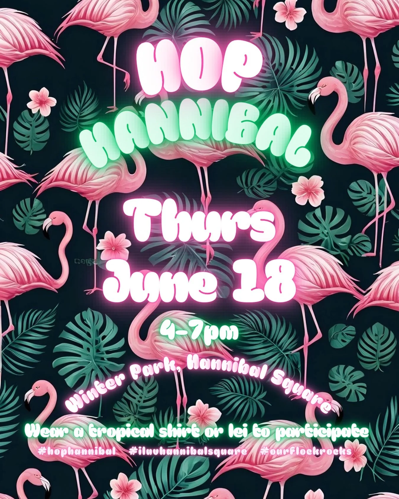 Summer evenings are made for good company. 🌴🦩
Join us Thursday, June 18 from 4&ndash;7pm for Hop Hannibal.

Warning: Side effects of attending Hop Hannibal may include: 🌴 Discovering a new favorite local business 🍹 Enjoying one more drink than pl