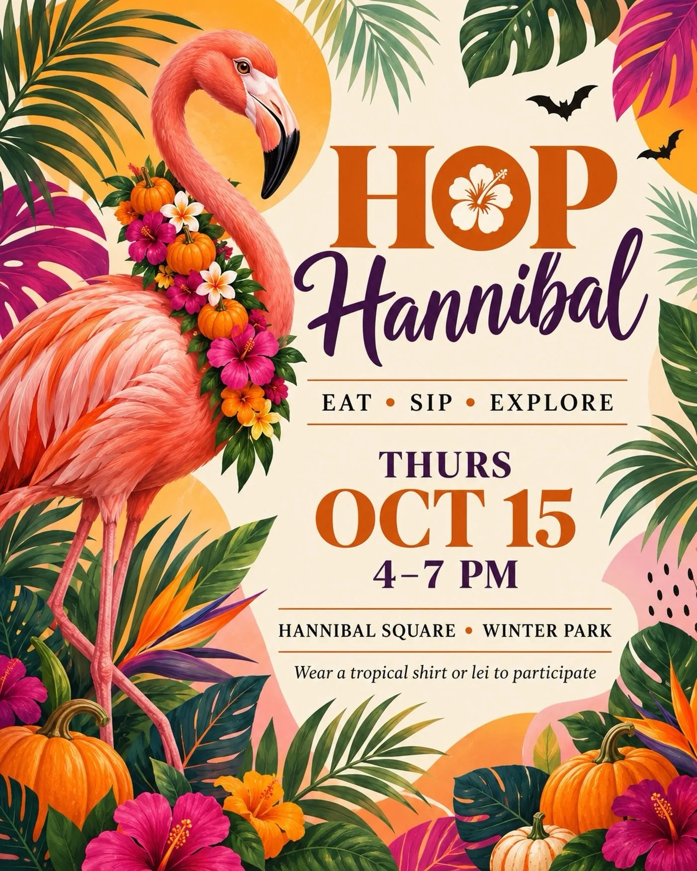 Florida fall, Hannibal Square style. 🎃🦩

Join us Thursday, October 15 from 4&ndash;7 PM for Hop Hannibal in Hannibal Square!🥂

Bring a friend, meet a friend, grab a bite, enjoy a drink or two, and make your way around Hannibal Square supporting th