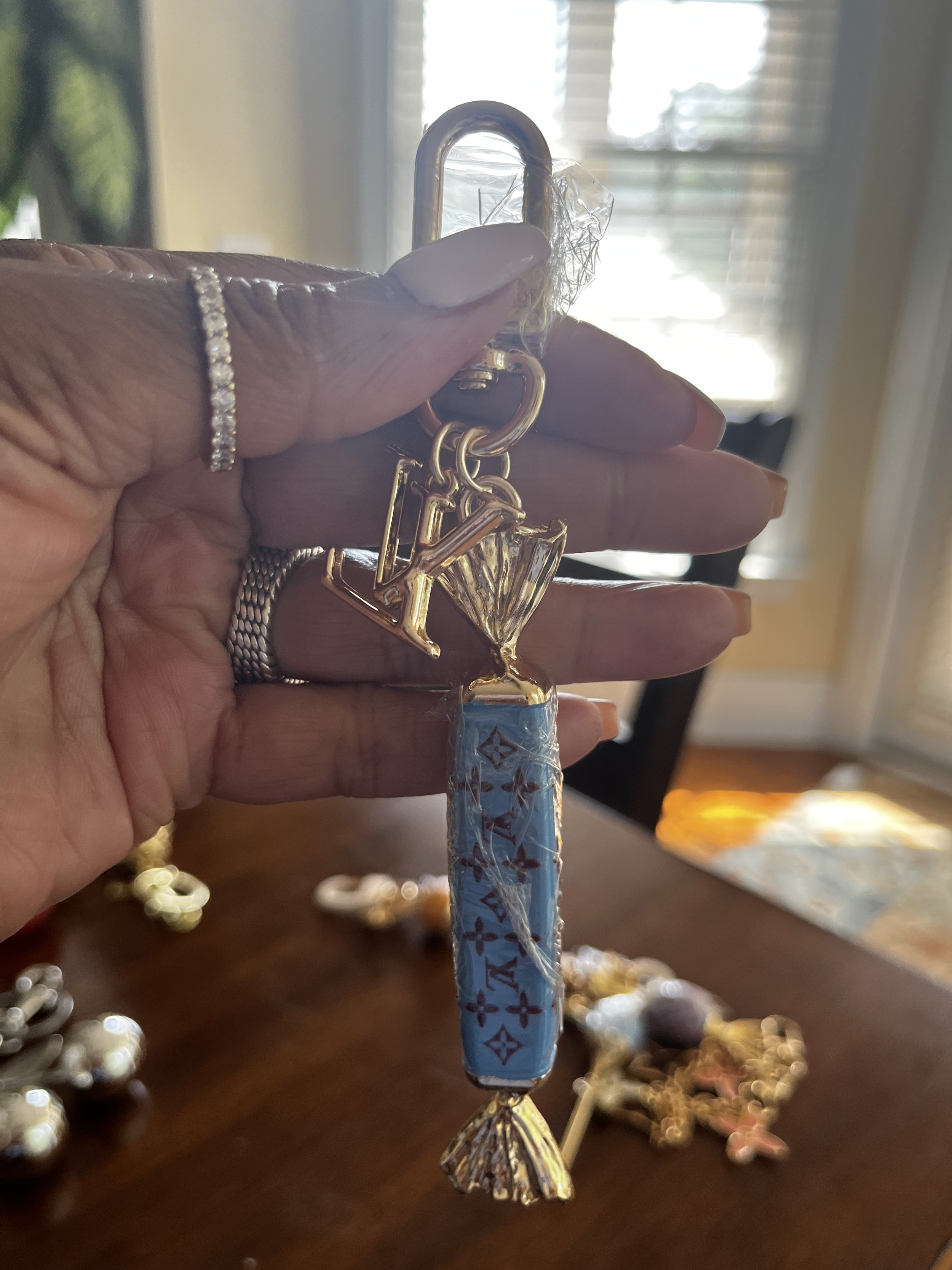 LV ENAMEL AND BRASS CANDY CHARM BLUE