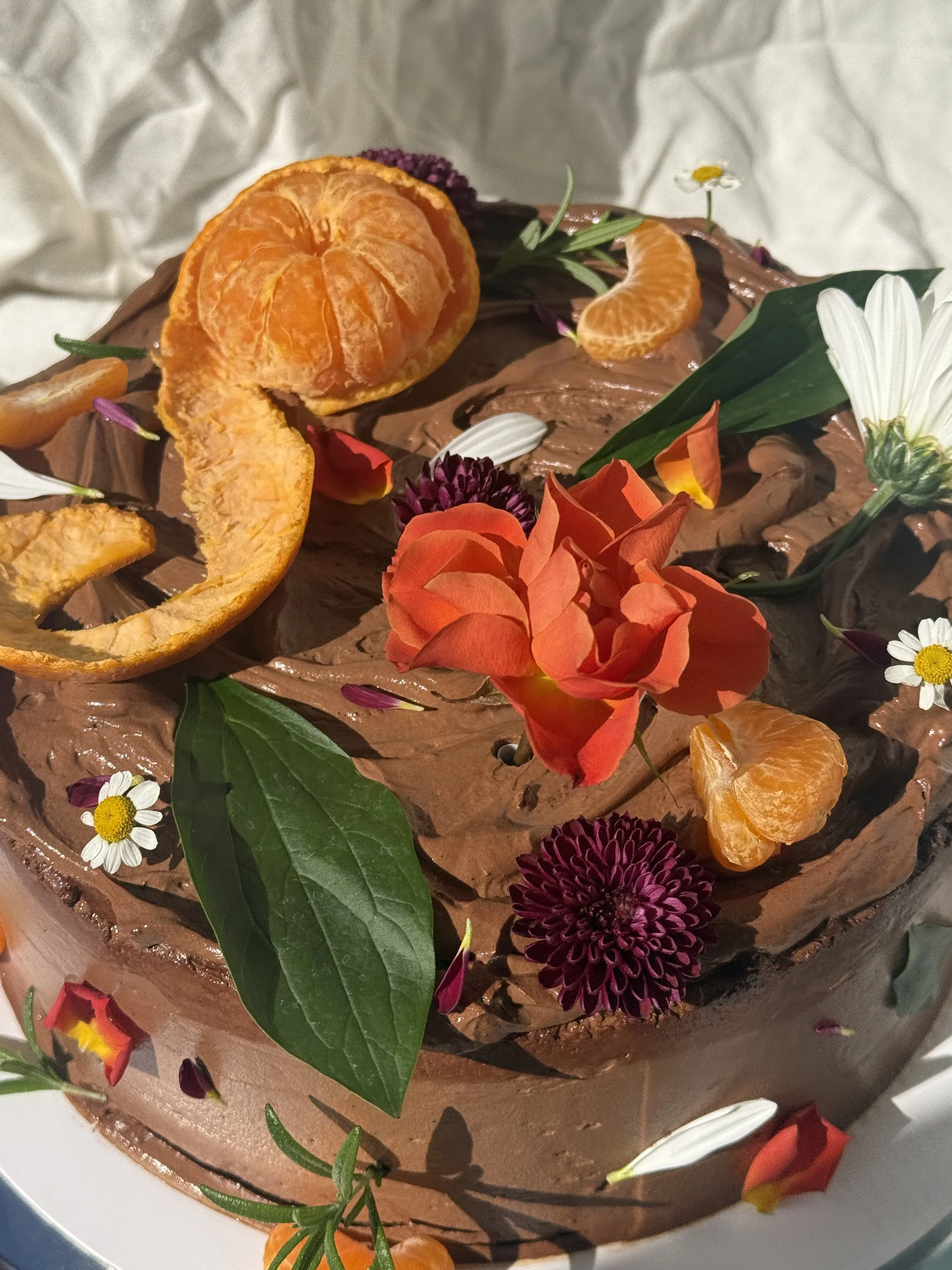 classic yellow sponge with a clementine rosemary curd & creamy whipped dark chocolate ganache