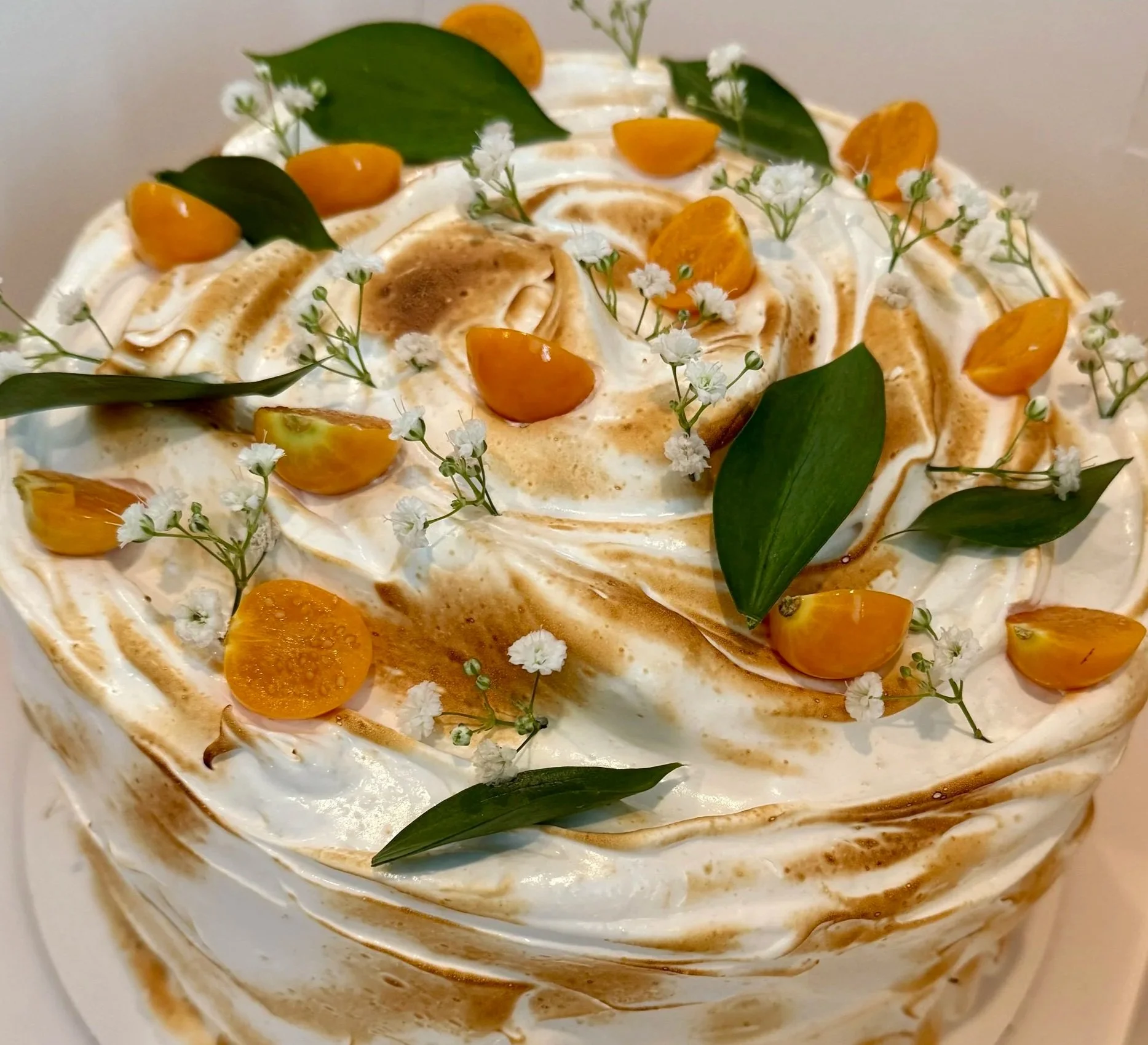 buckwheat cake with buckwheat milk soak, yuzu curd, coconut custard & torched meringue