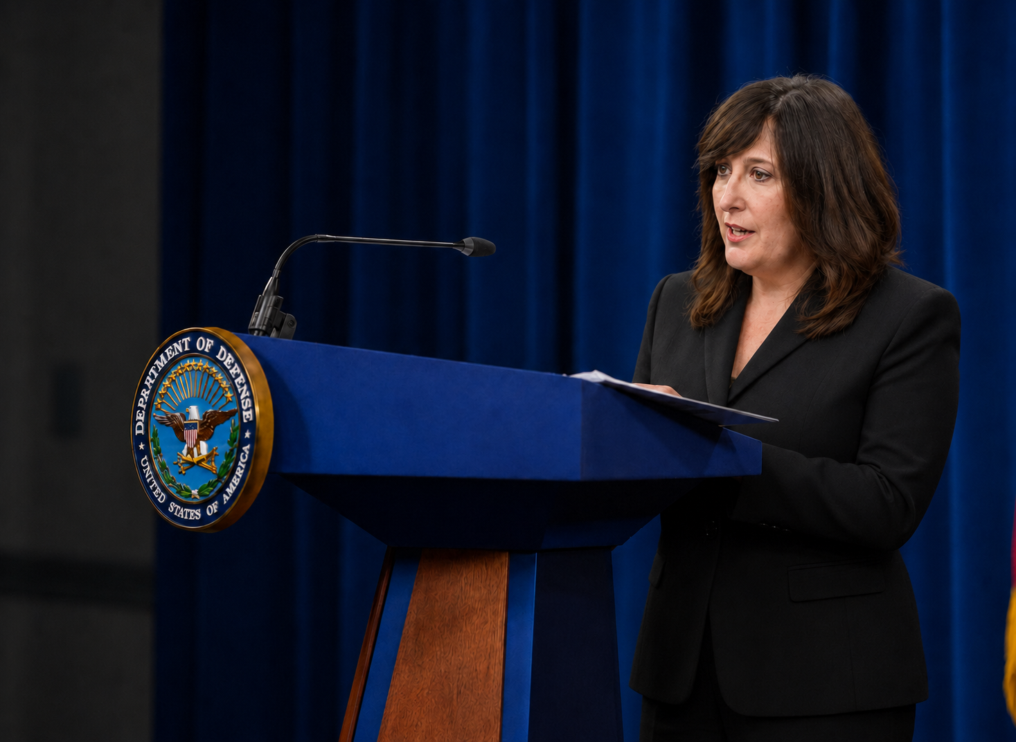 Terry Adirim, MD speaking at podium at the Department of Defense