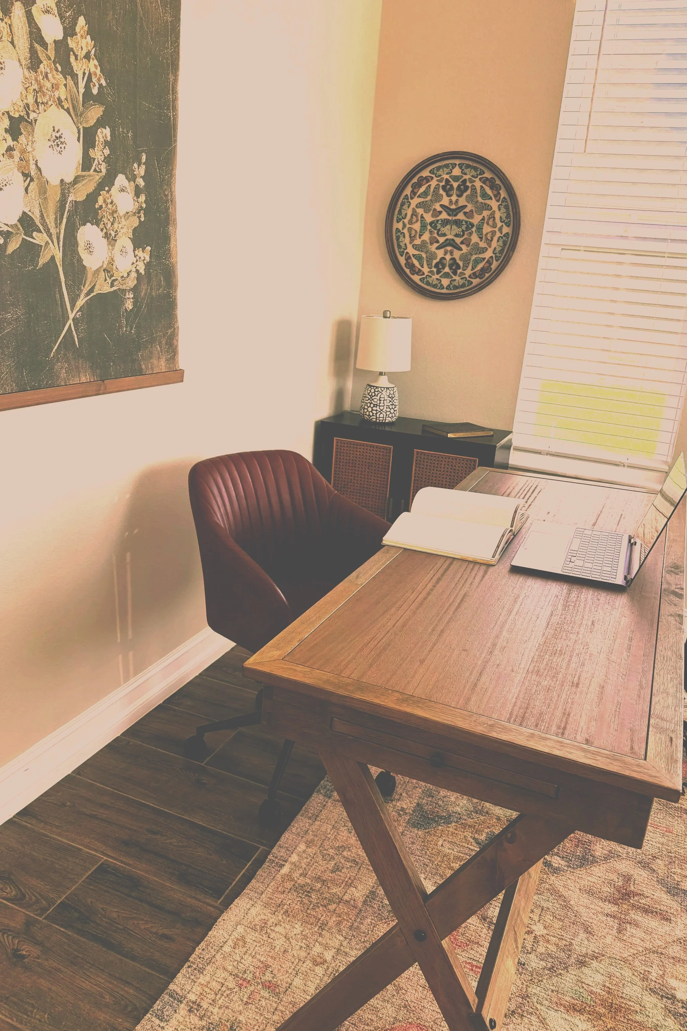 Picture of a warm therapy office where therapist conducts telehealth sessions.