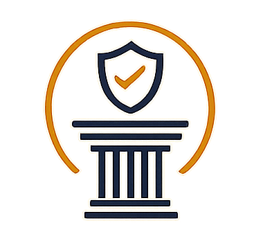 Security shield with checkmark on a pillar, symbolizing protection or security.
