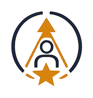 Graphic of a person sitting inside a tent with an upward arrow above, surrounded by a circular border with a star at the bottom.