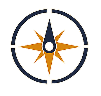 A compass with a yellow and beige background, showing cardinal directions.