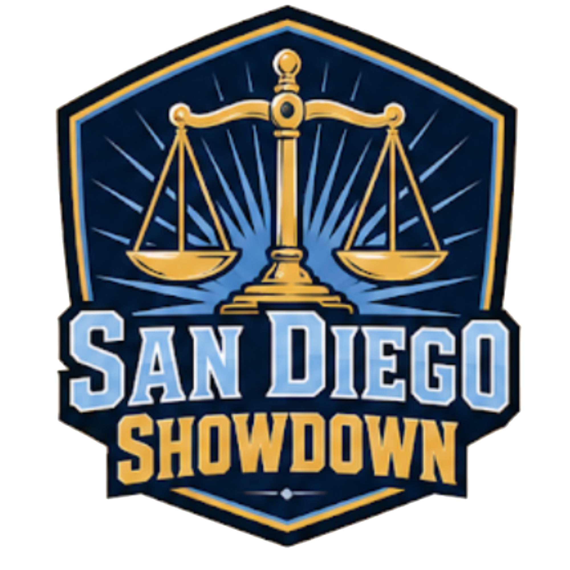 Logo for San Diego Showdown, a high school mock trial tournament to be hosted at California Western School of Law. The SoCal Mock Trial League hosts high school mock trial tournaments across Southern California.