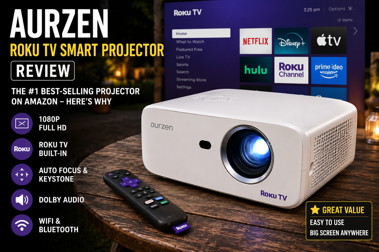 Aurzen Roku TV Smart Projector Review: Why It's Amazon's Best-Selling Projector