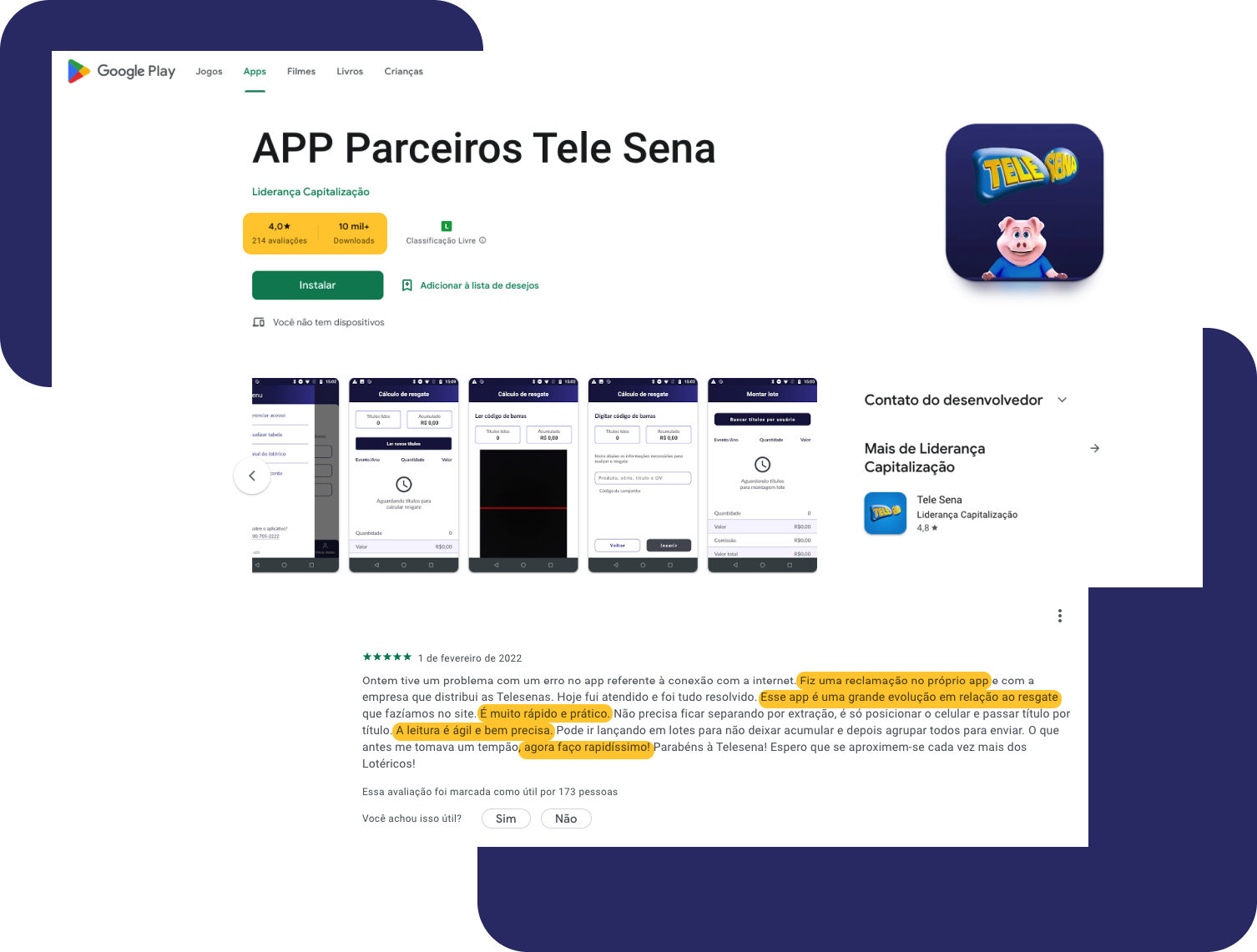 Feedback de usuário na Google Play