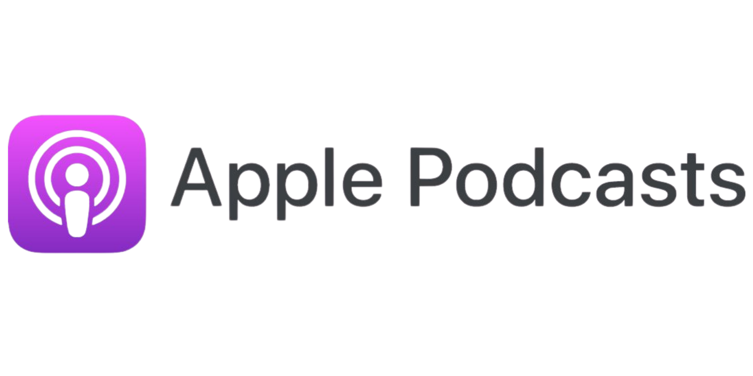Purple podcast app logo with a microphone icon, accompanied by the text 'Apple-Podcasts' in black.