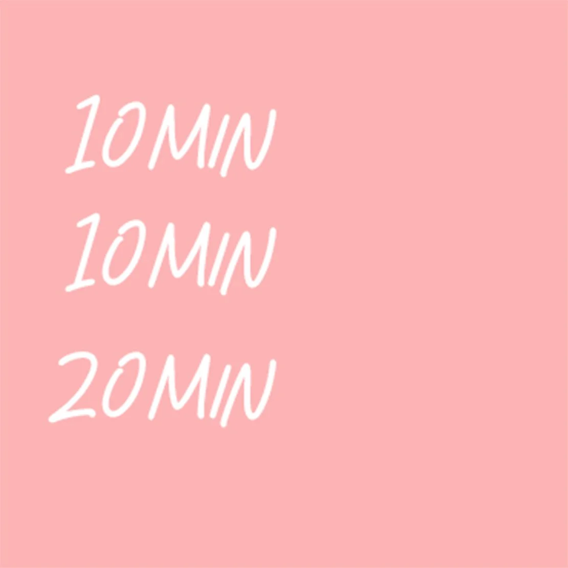 Pink background with white handwritten text displaying intervals the represent the time it takes to visit from our local attractions: 10 min from Salt Fork State Park, 10 min form I-70, 20 min from Piedmont Lake.