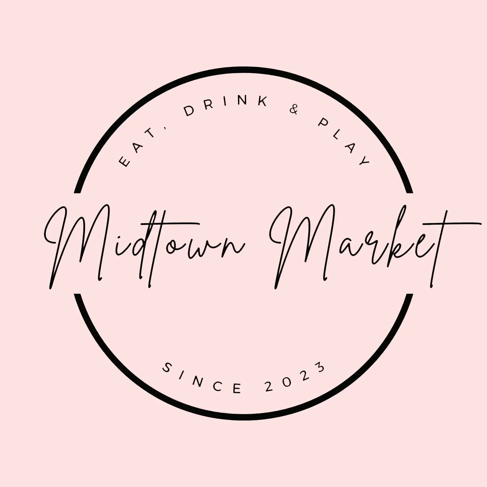 Logo for Midtown Market with text 'Eat, Drink & Play', 'Since 2023', on a pink background.