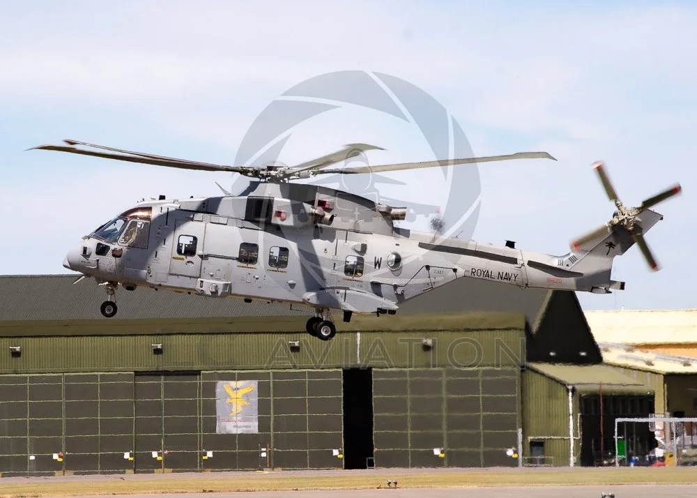 Royal Navy Merlin HC4 Lifting off from RNAS Yeovilton, (ZJ137 - 'W')