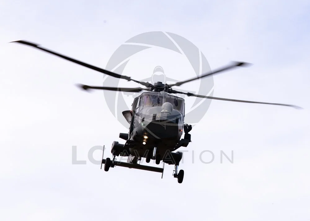 Royal Navy Wildcat HMA2 Departing RNAS Yeovilton, Reg. Unknown
