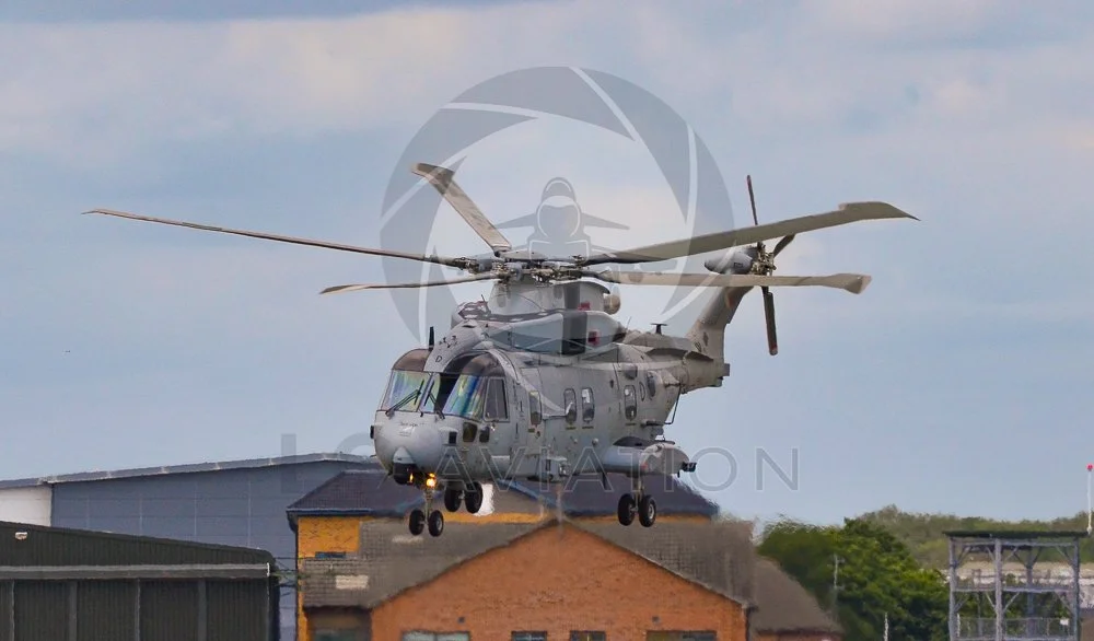 Royal Navy Merlin HC4 Lifting off from RNAS Yeovilton, Heading South over RWY 04 (ZJ120 - D)