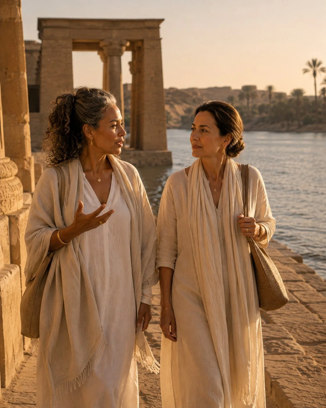 Two women sharing an intimate moment during a transformational Egypt journey.