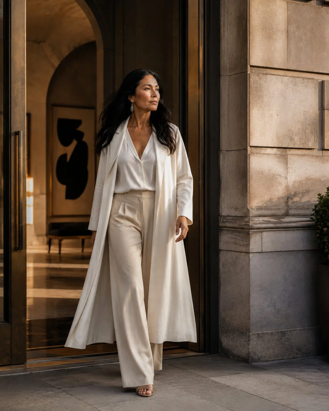 A woman walking with quiet confidence as an expression of feminine leadership.