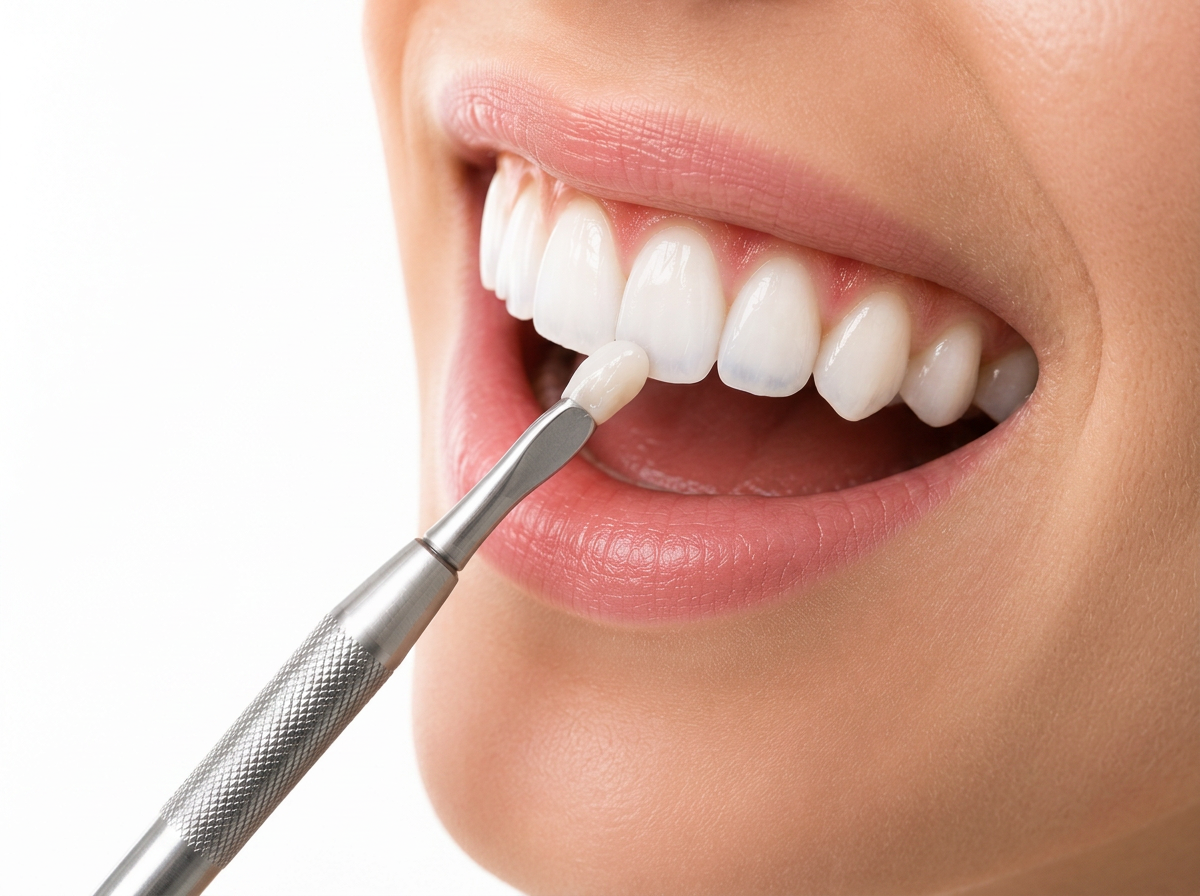 Close-up of a person's mouth with a dental tool preparing teeth for Artistic Smile Refinement.