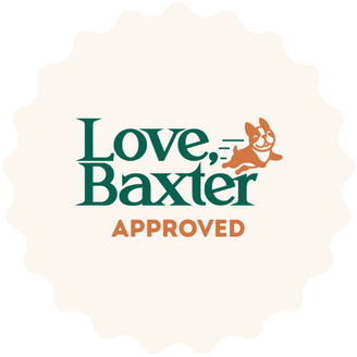 Love, Baxter Approved badge with orange cat logo