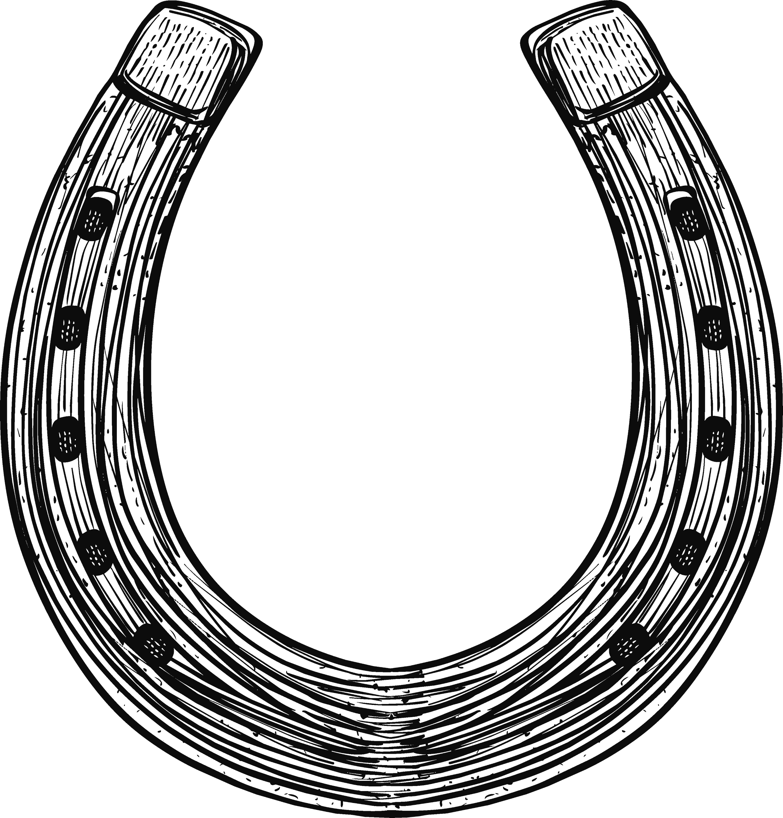 Black-and-white line drawing of a large U-shaped tire tread surrounding an empty center