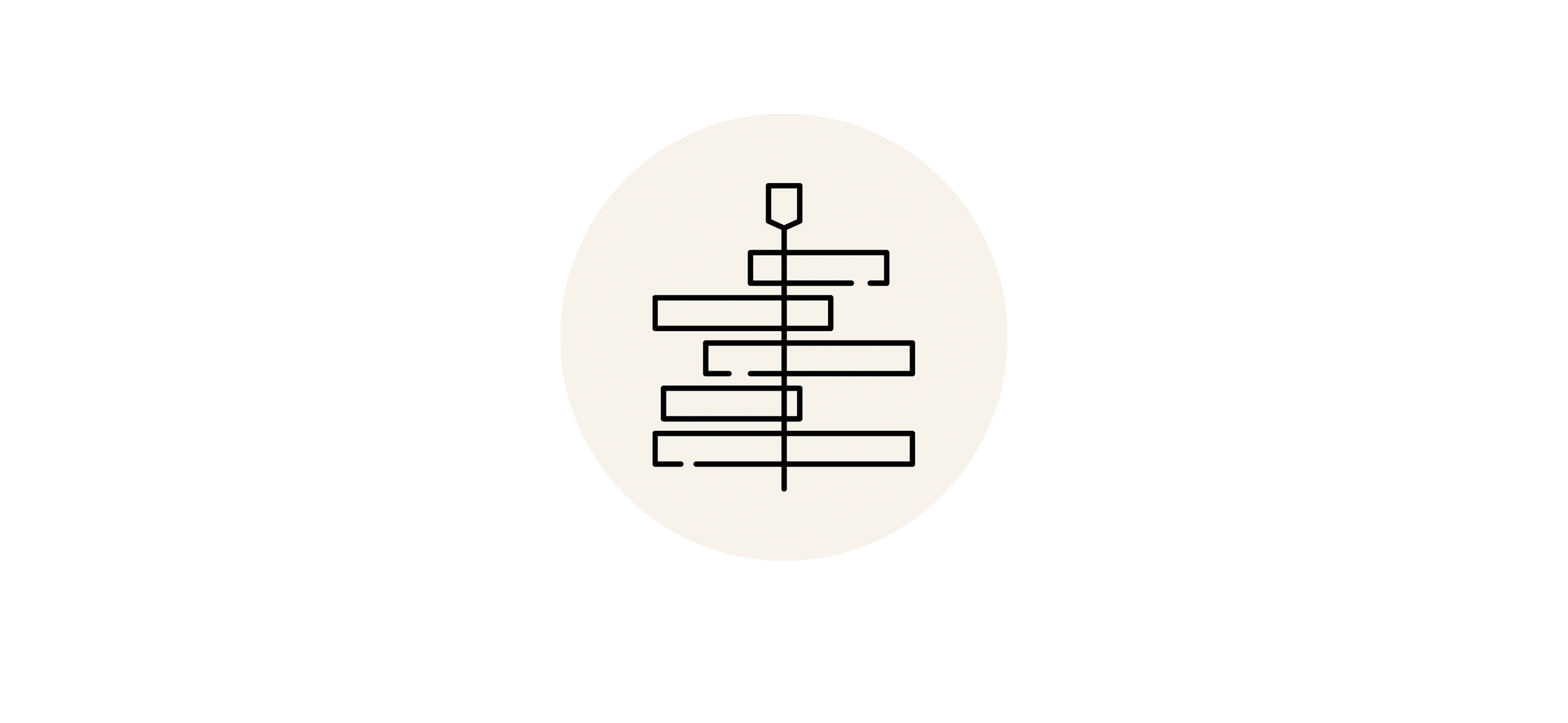 Abstract black line drawing of a tree against a white circular background