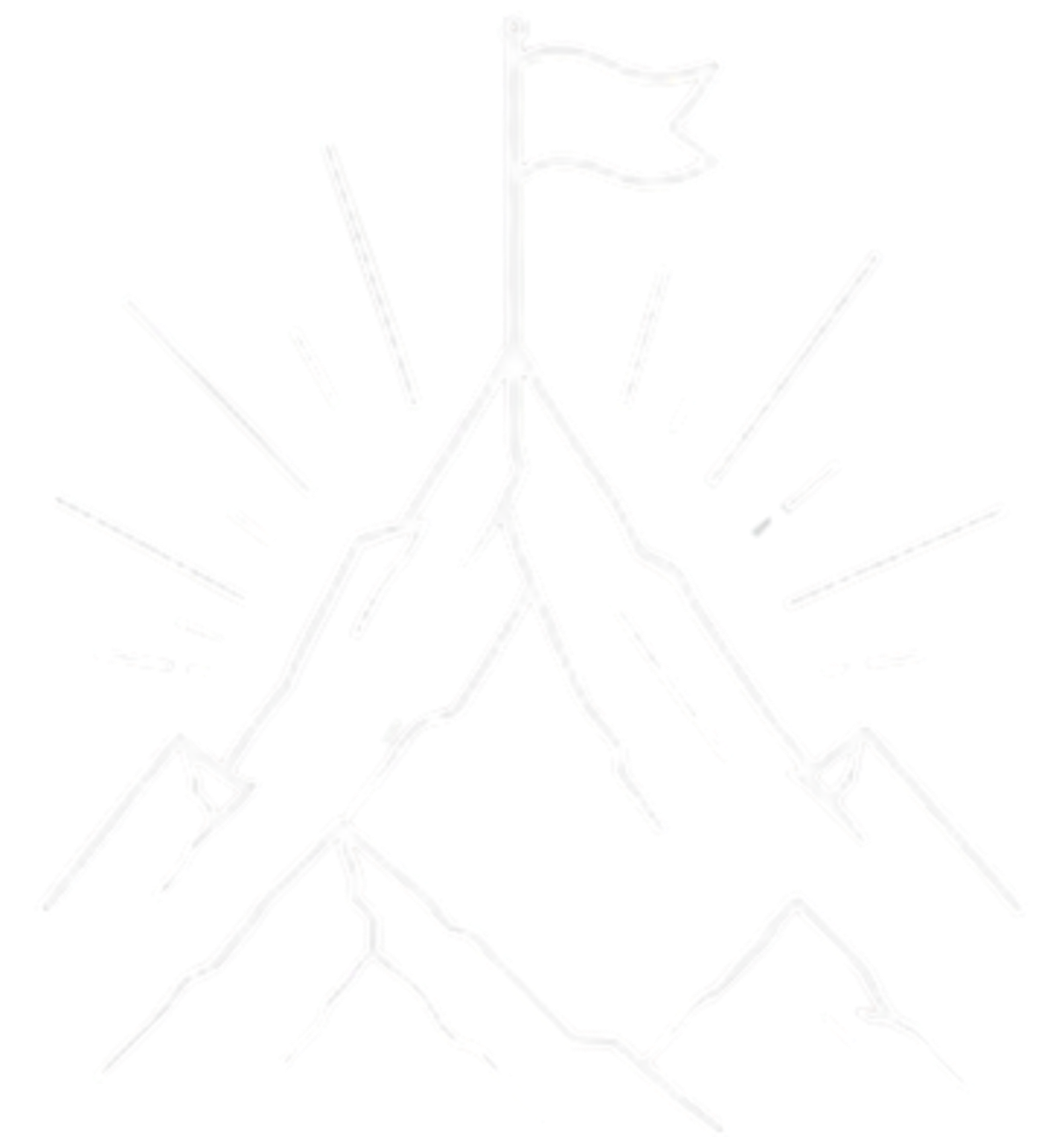 Tall mountain summit with high jagged edges with a flag icon on the very top point.