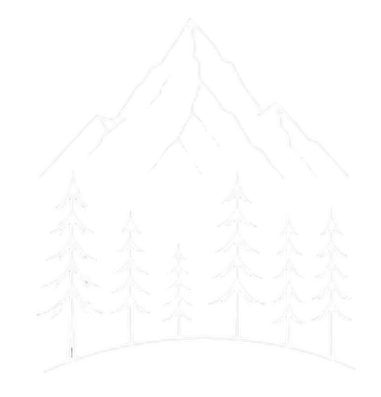 A prominent mountain with a steep, pointed peak, trees in the foreground, and a penguin on the ground.
