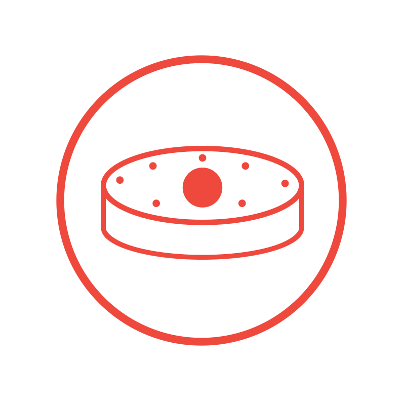 Illustration of a steak with grill marks inside a red circle on a black background.