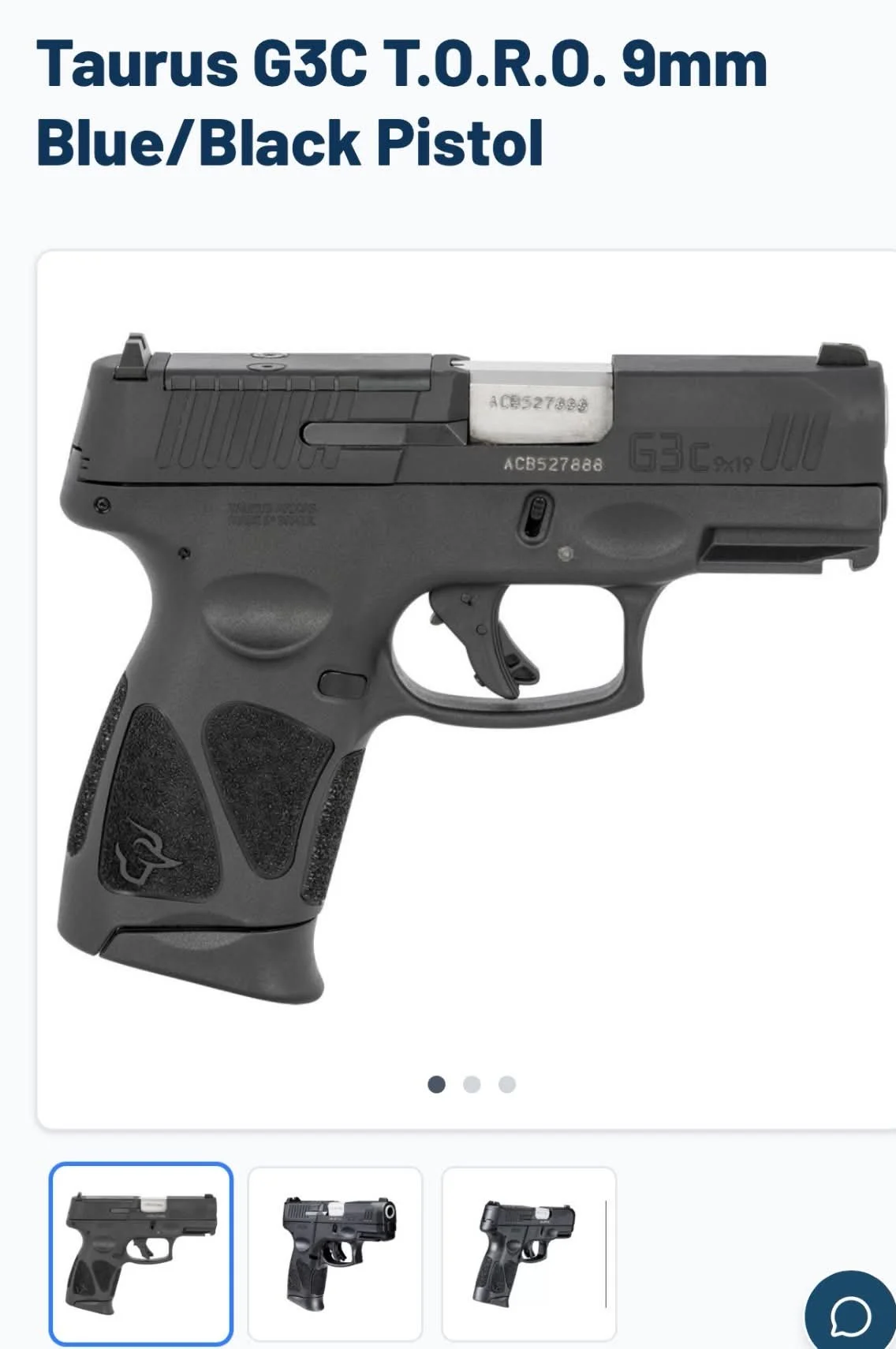 Taurus G3C T.O.R.O. 9mm Pistol - Blue/Black